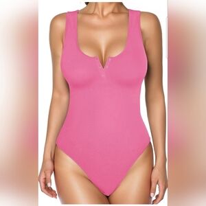 Popilush Women's Pink Button Front Shapewear Tummy Control Bodysuit Size XS/S